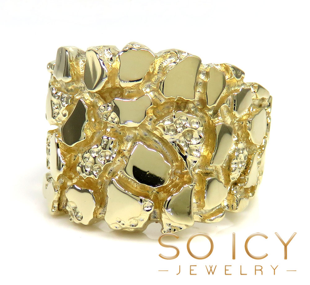 14k solid gold large square heavy duty nugget ring