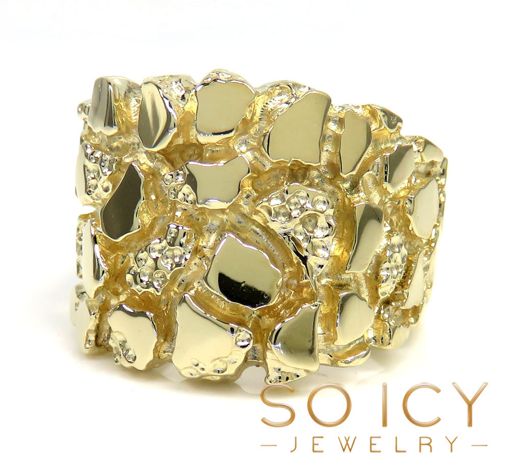 14k Solid Gold Large Square Heavy Duty Nugget Ring