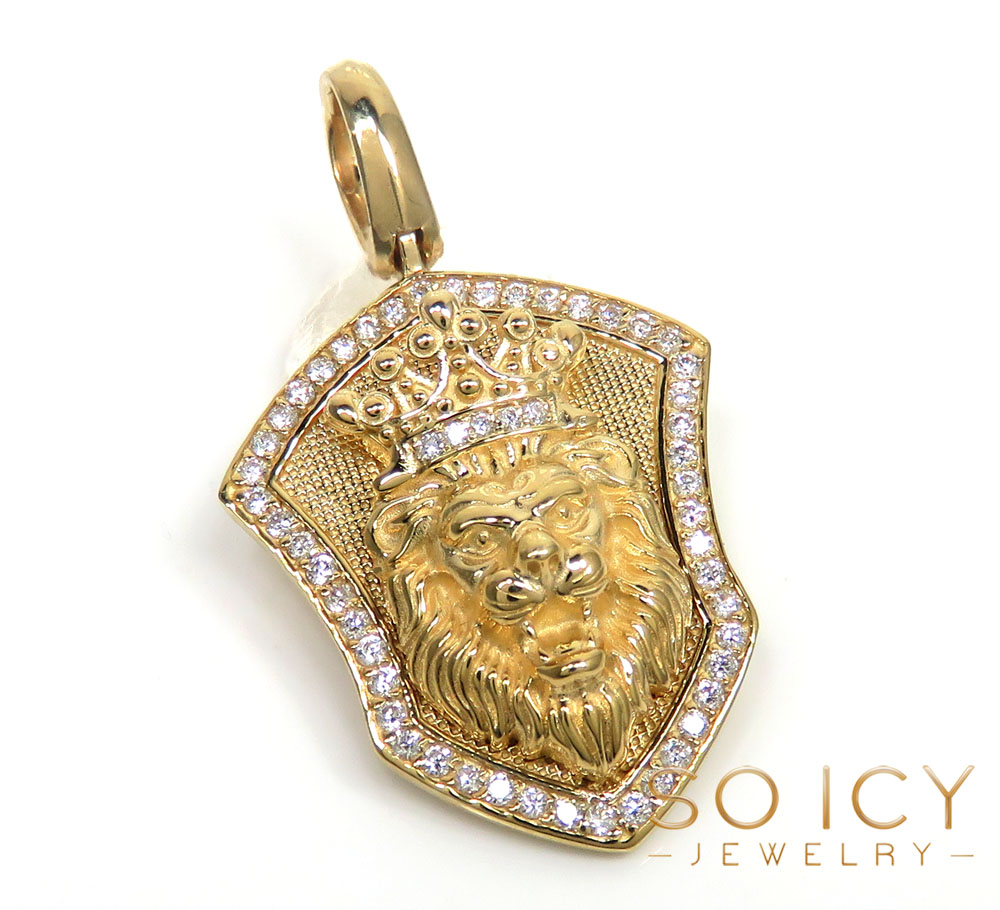 14k gold diamond lion shield pendant 0.50ct 