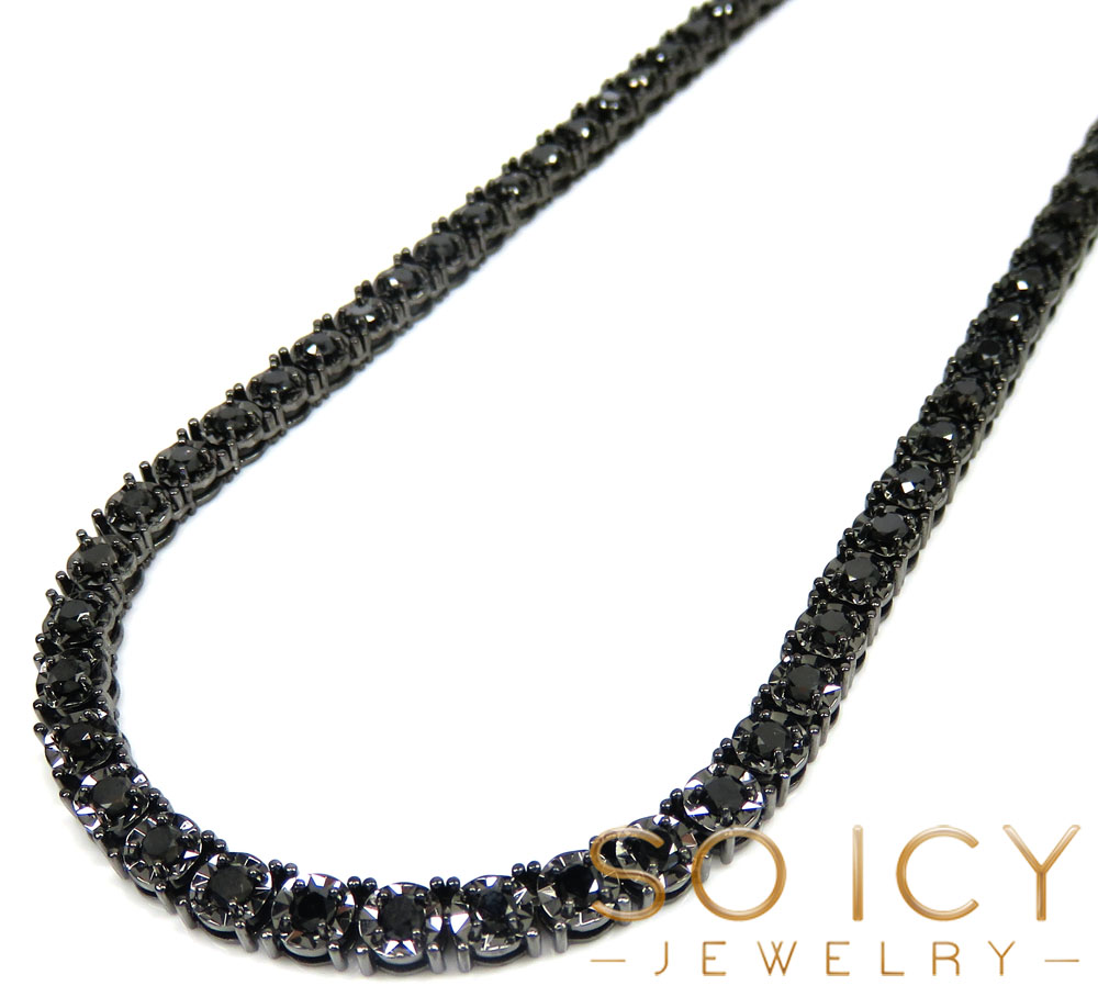 14k black gold round 7 pointer black diamond illusion tennis chain 4.50mm 8.50ct 16-30