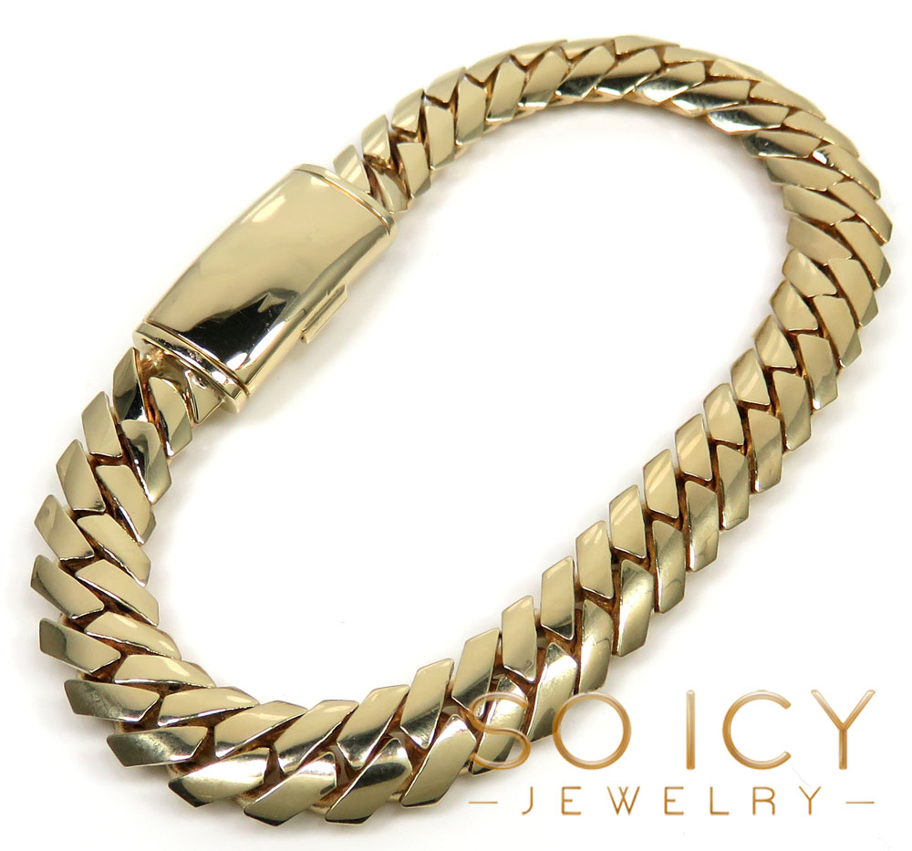 14k yellow gold double layer razor miami bracelet 8.25 inches 9mm 
