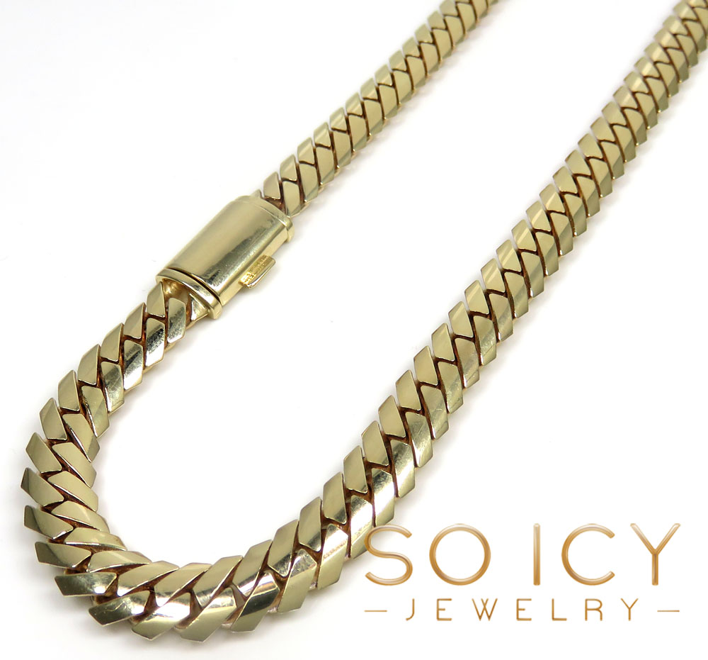 14k yellow gold double layer razor miami chain 22-26 inch 8mm