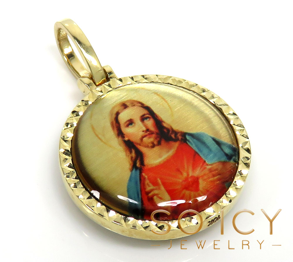 14k gold diamond cut double sided medium picture pendant 