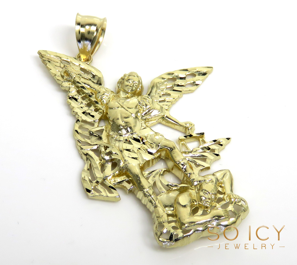 14k yellow gold medium angel vs demon saint michael - Image 1