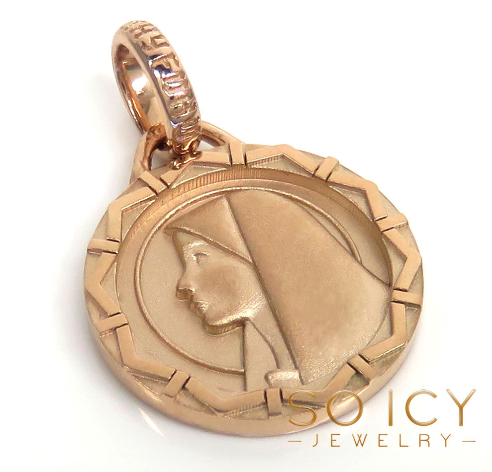 14k gold small virgin mary round pendant 