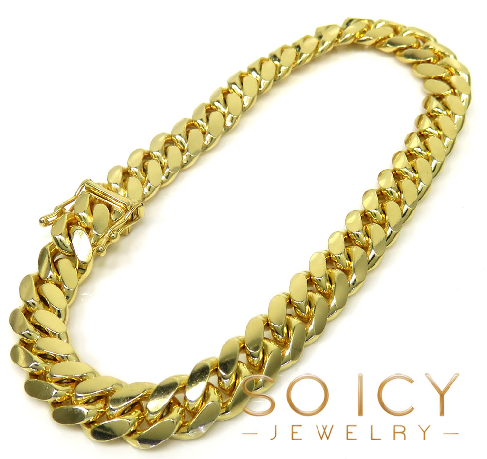 14k yellow gold solid miami link bracelet 8.50 inch 8.50mm