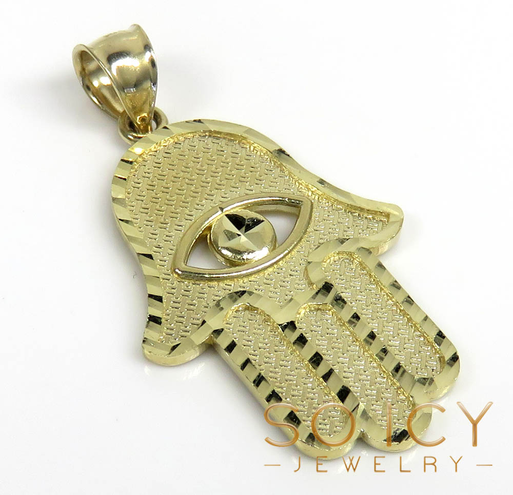 14k yellow gold diamond cut medium hamsa pendant 
