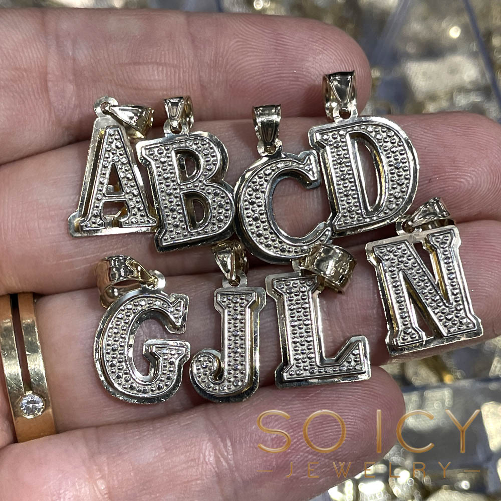 14k two tone gold small raised letter initial pendant