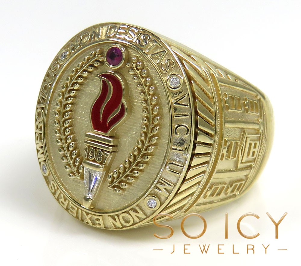14k gold custom diamond ruby enamel college ring 0.50ct