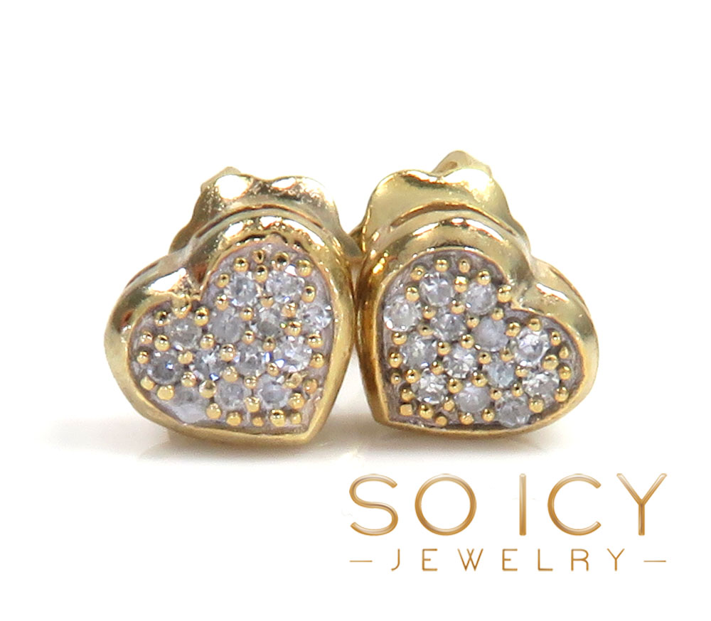 14k yellow gold small diamond heart earrings 0.08ct
