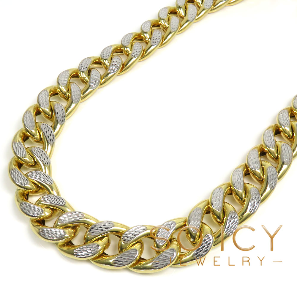 10k yellow gold super thick reversible two tone miami chain 24-30 inch 18mm