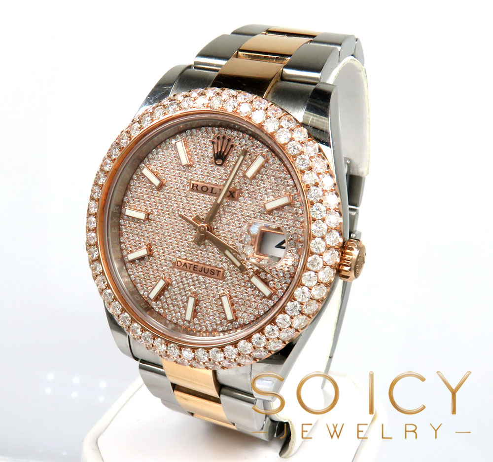 Preowned rolex datejust rose gold and stainless steel diamond bezel 7.50ct