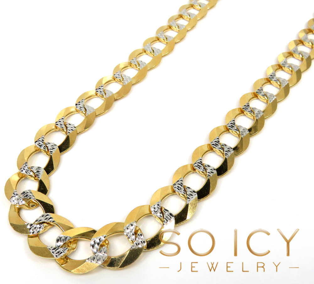 10k yellow gold diamond cut xl cuban link chain 20-26 inch 15mm