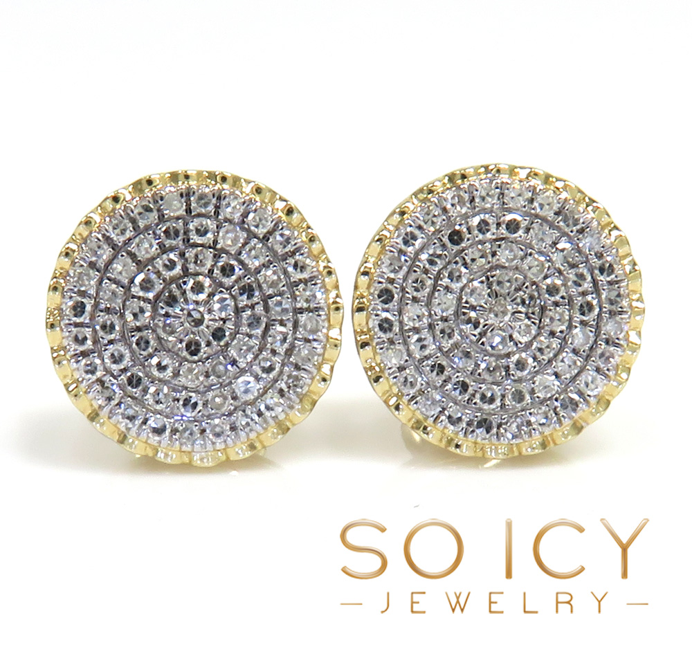 14k yellow gold fluted bezel diamond snow cap 9mm earrings 0.26ct