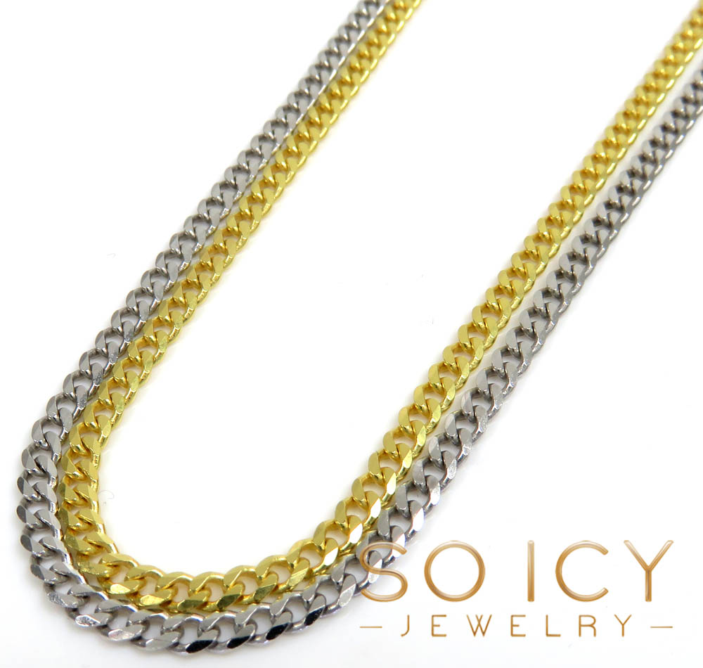 925 yellow or white solid skinny cuban chain 18-24 inch 2.20mm