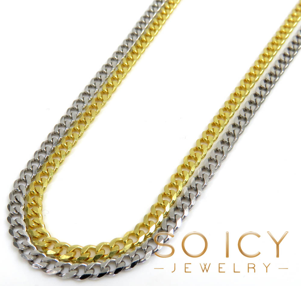 925 yellow or white solid skinny cuban chain 18-24 inch 2.20mm