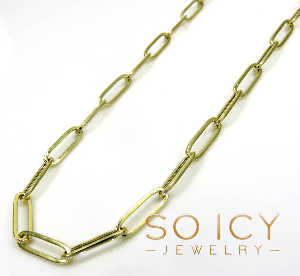 10k yellow gold skinny hollow paper clip chain 18-24 inch 3mm
