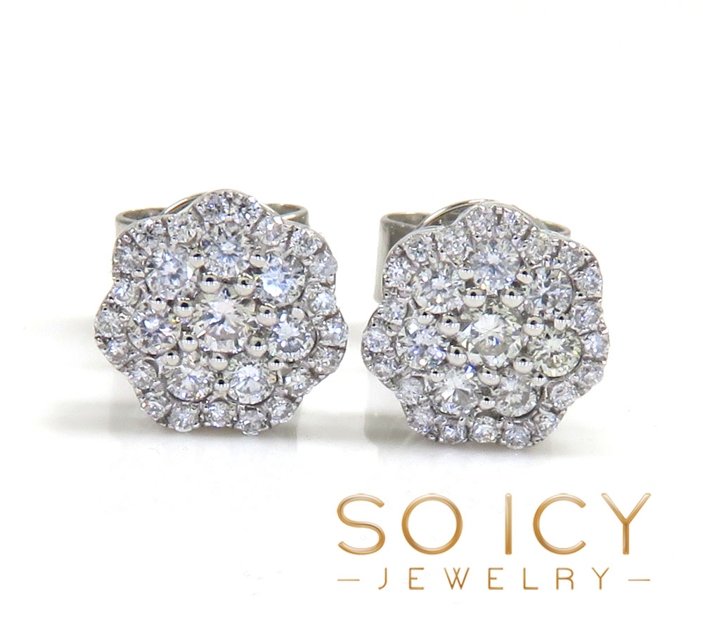14k white gold 7mm sun flower diamond cluster earrings 0.40ct
