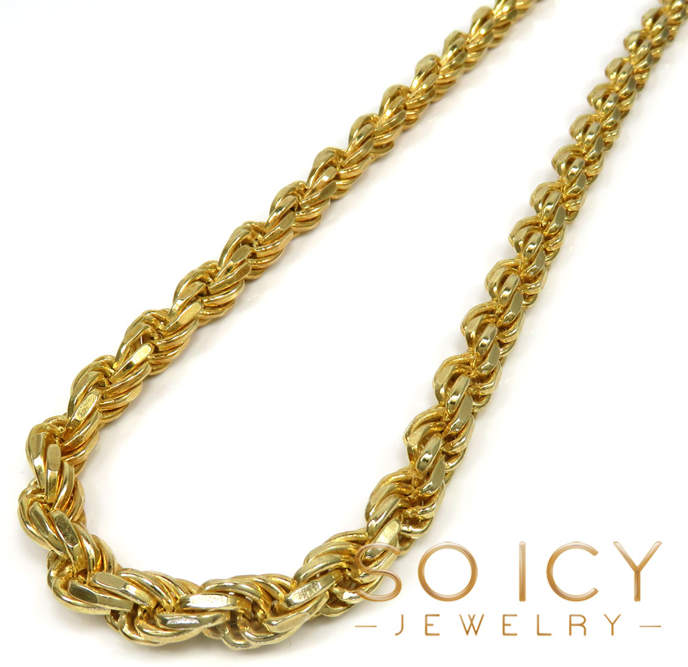 925 yellow sterling silver rope link chain 20-24 inch 7mm