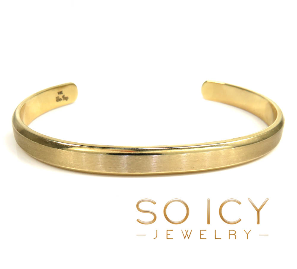 14k gold solid 6mm beveled edge cuff bangle bracelet