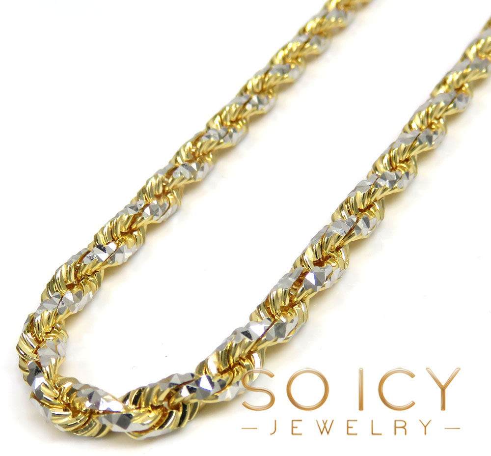 14k two tone gold prism cut rope chain 20-26