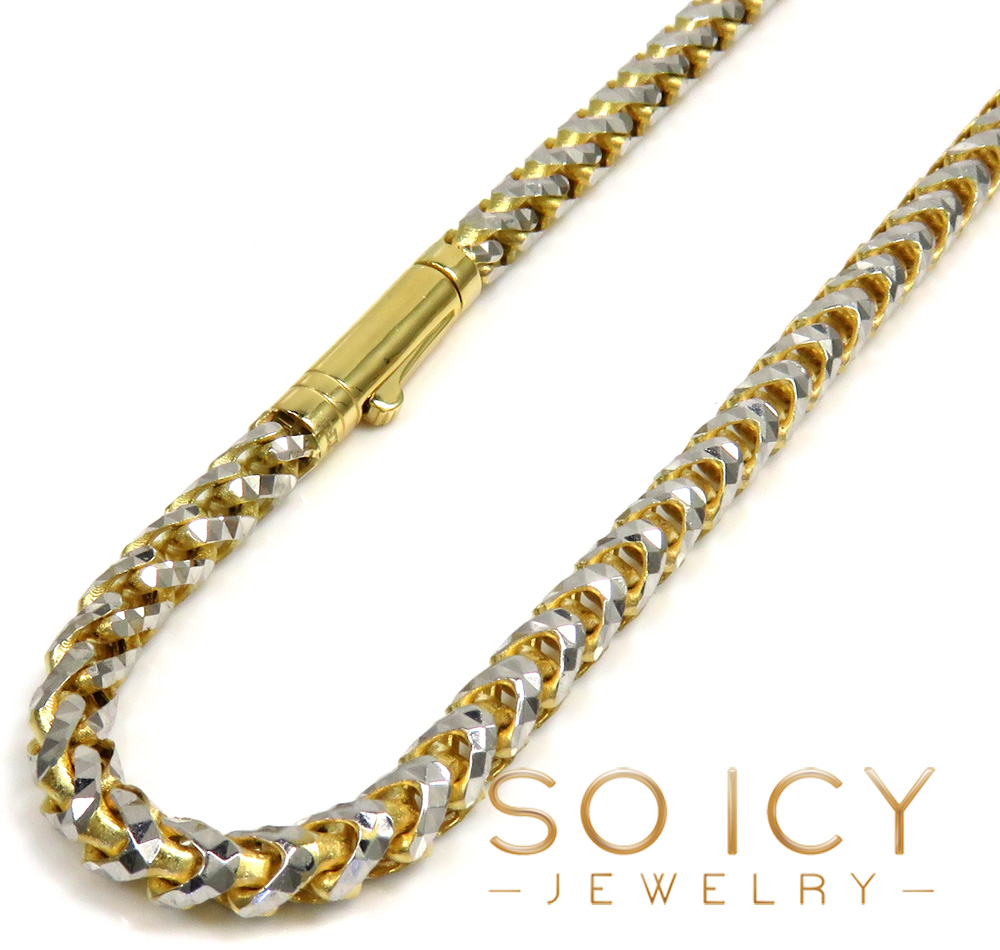 14k two tone gold prism cut semi-hollow franco chain 18-24