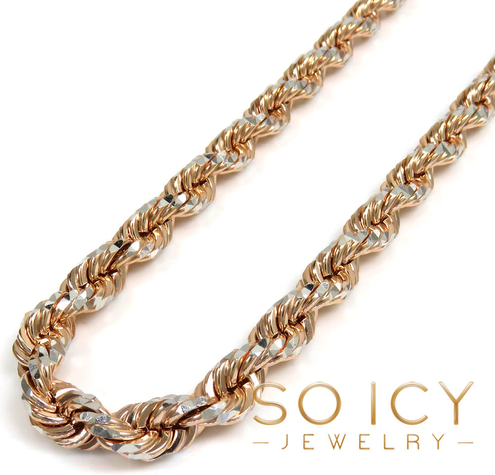 10k rose two tone gold prism cut rope chain 20-26
