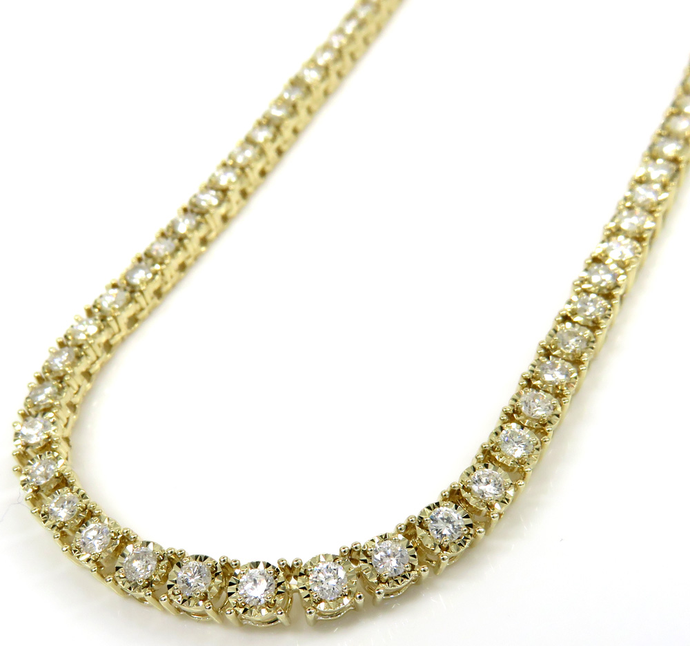 14k gold 5 pointer lab grown diamond illusion tennis chain 3.70mm 6.50ct 16-26