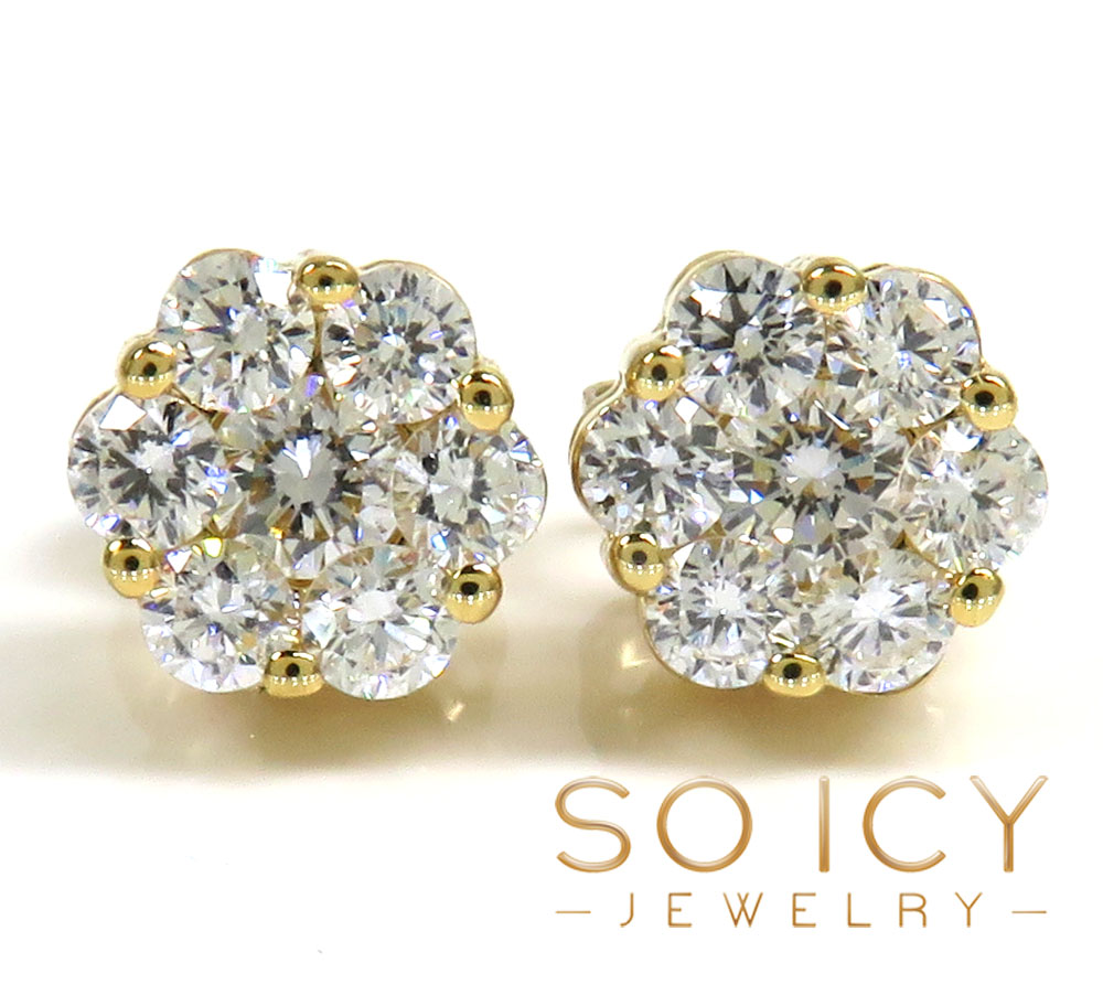 14k gold round 14 lab grown diamond cluster 8mm earrings 1.25ct
