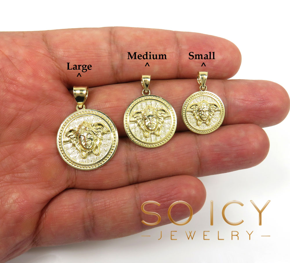 10k yellow gold small-large round medusa head pendant 