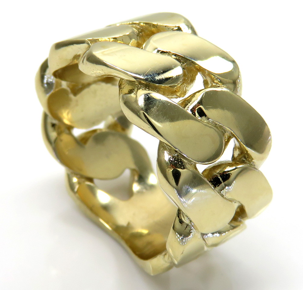 10k yellow gold solid xl flat 11mm cuban ring 
