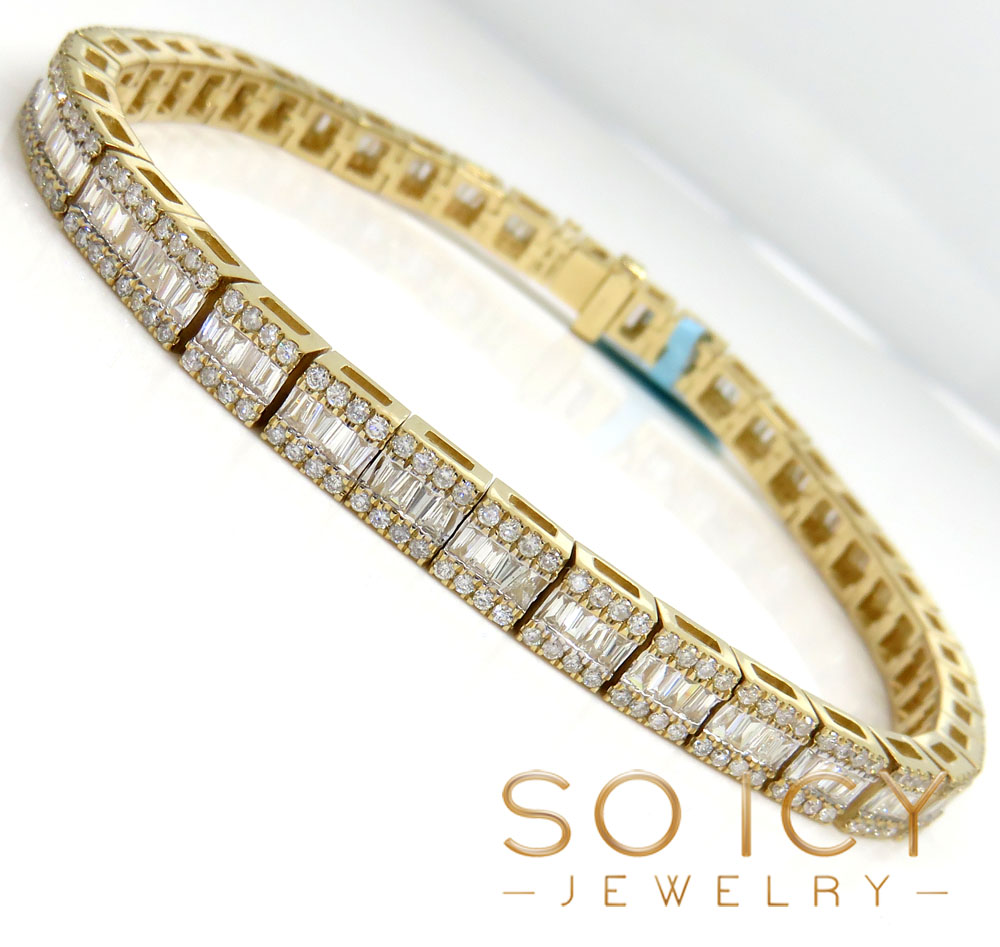 14k gold round & baguette diamond bracelet 7.50