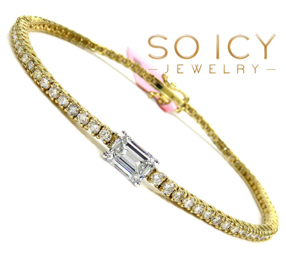14k gold round 4 pointer diamond & emerald lab grown tennis bracelet 7.50