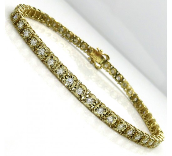 14k gold round 7 pointer lab diamond illusion tennis bracelet 4.40mm 3.50ct