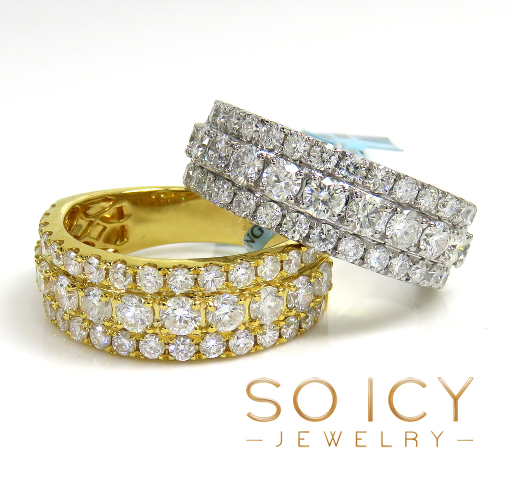 14k solid gold three row diamond 7.80mm half iced band 2.44ct