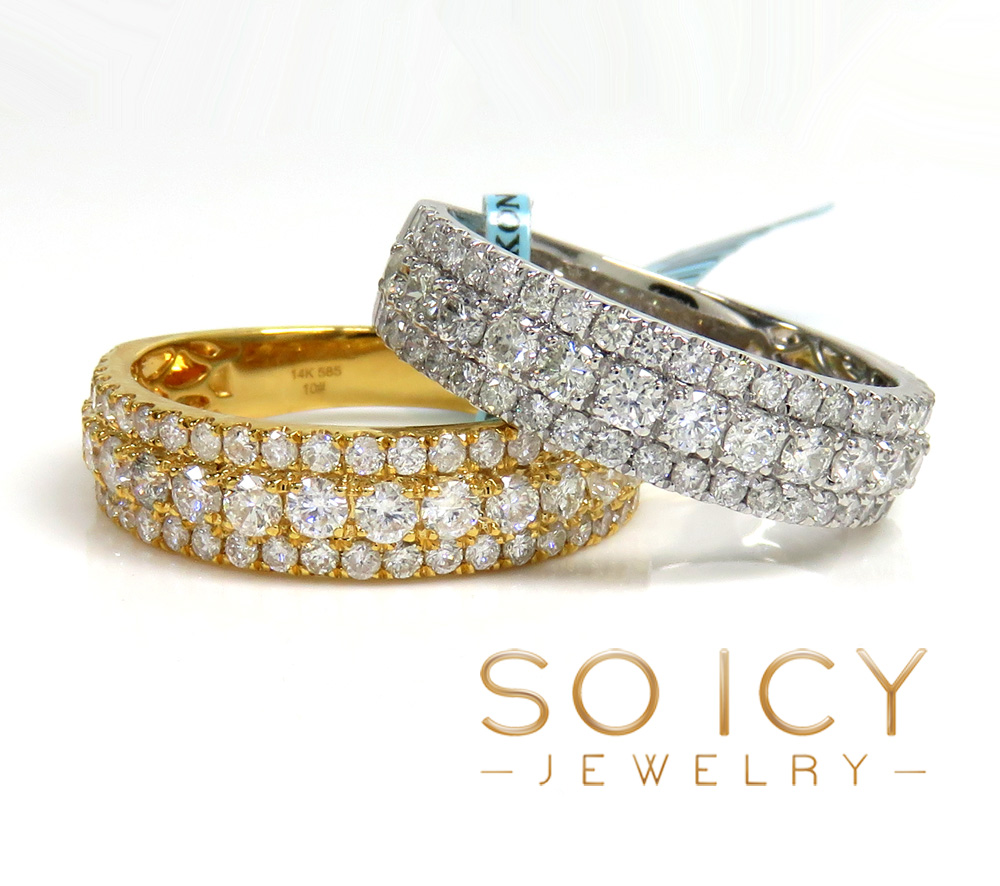 14k solid gold three row diamond 5.80mm half iced band 1.44ct