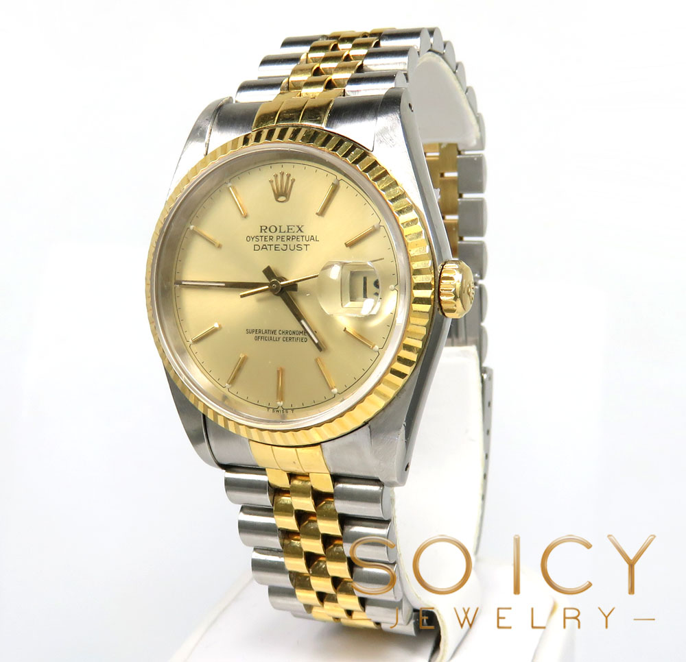 18k yellow gold and stainless steel rolex 36mm datejust watch 
