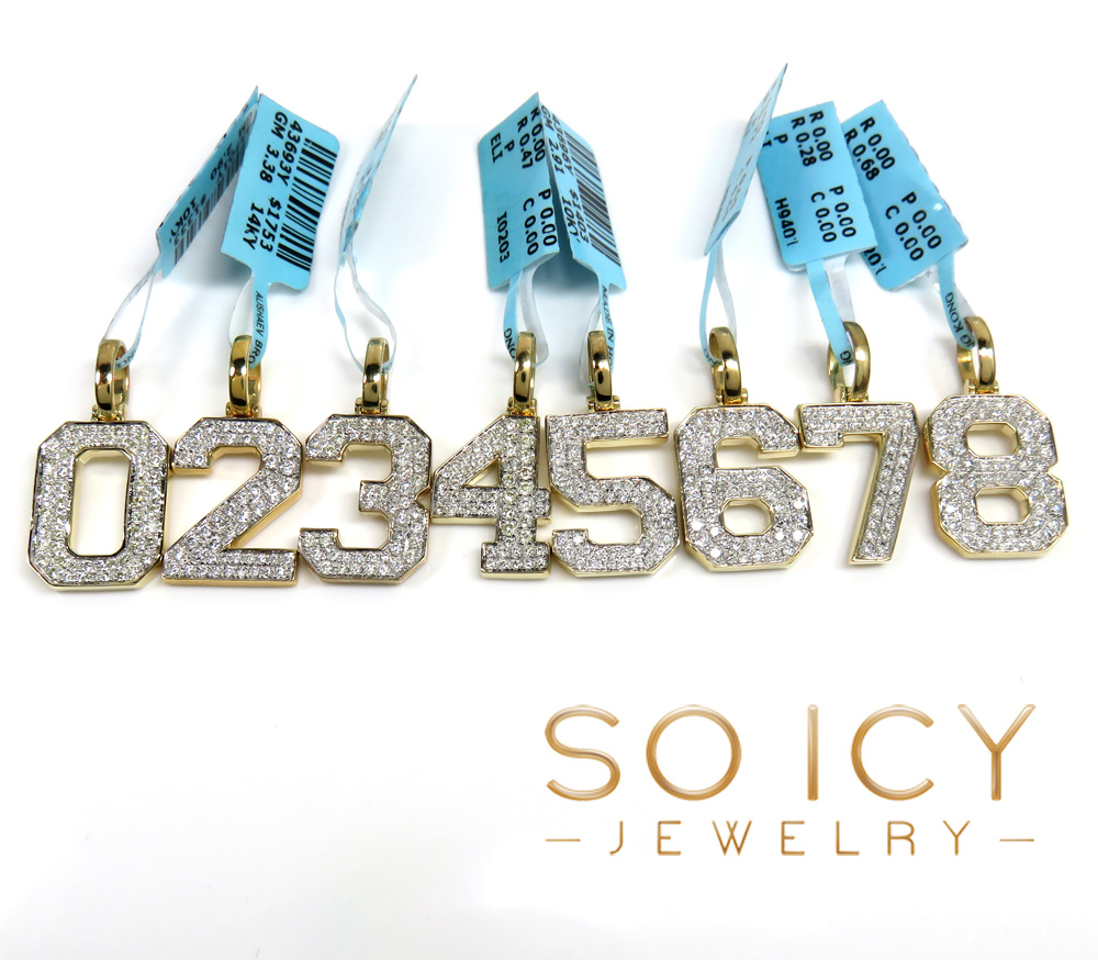10k yellow gold diamond number pendant 0.48ct