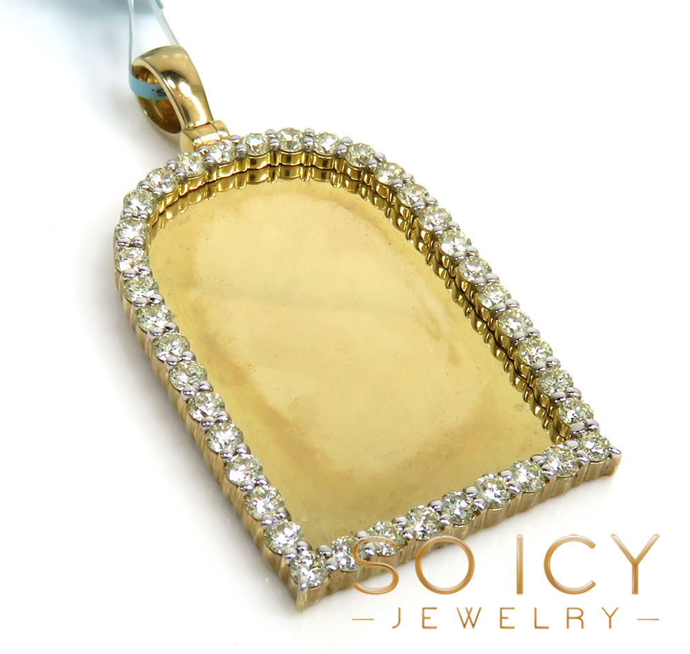 10k yellow gold large diamond tomb stone picture pendant 1.77ct