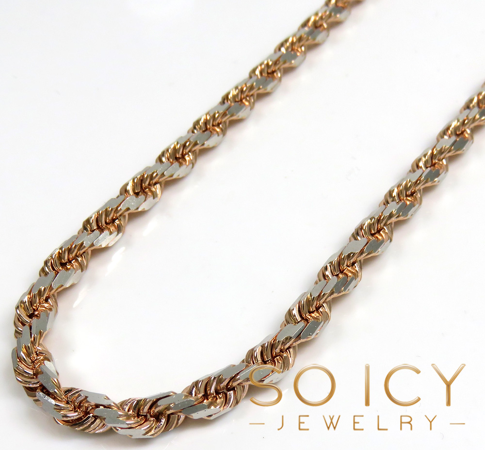 10k rose two tone gold diamond cut rope chain 20-26