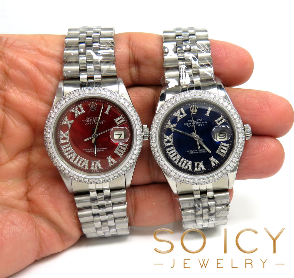 Rolex date just perpetual 36mm custom dome shape diamond bezel 3.50ct