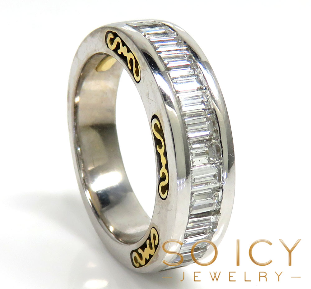18k two tone gold baguette diamond wedding band 1.50ct