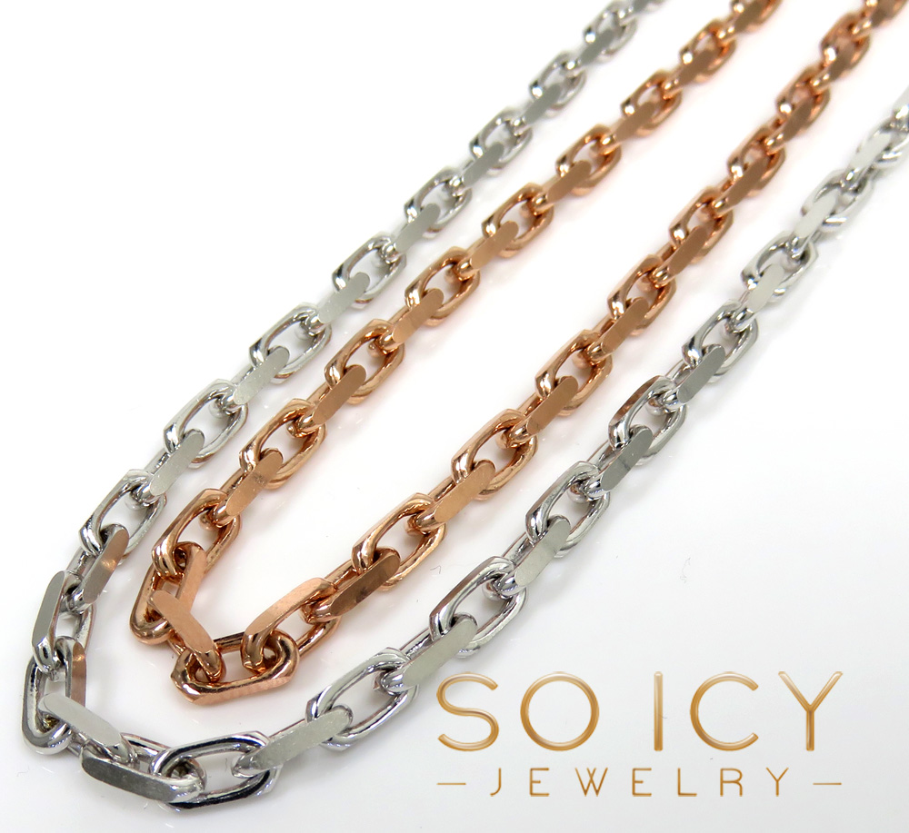 14k white or rose gold solid flat edge cable link chain 18-26 inches 3.50mm 