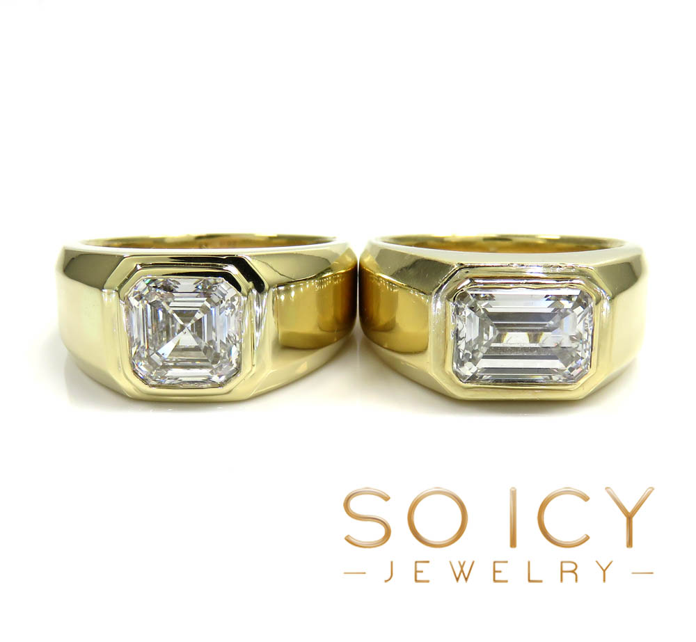 14k gold lab grown assher or emerald cut diamond ring 2.00ct 