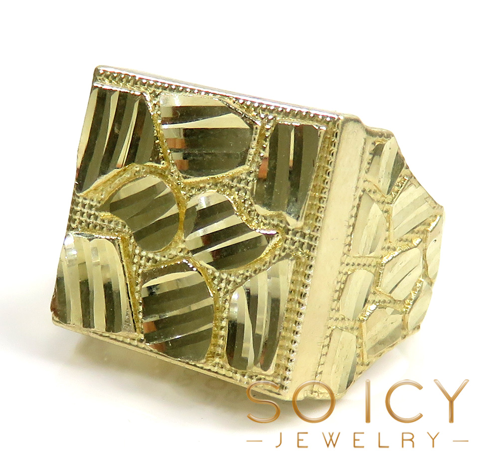 Mens 10k yellow gold medium square nugget ring