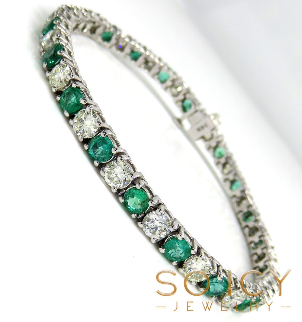 Ladies 14k white gold round emerald & diamond tennis bracelet 7 inch 4.50mm 10.57ct