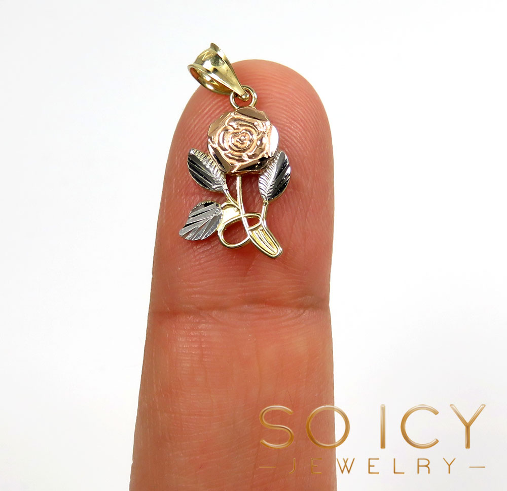 14k tri color gold mini flower pendant 