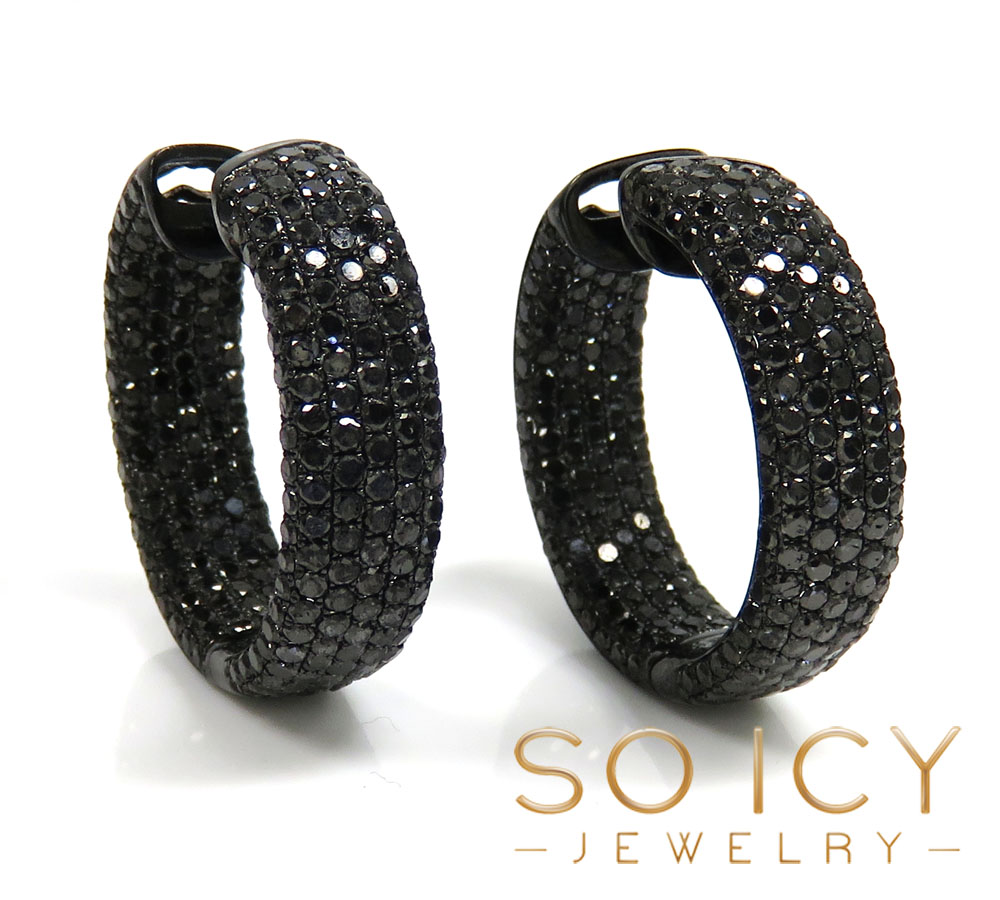 10k black gold black diamond round thick hoops 7.50ct