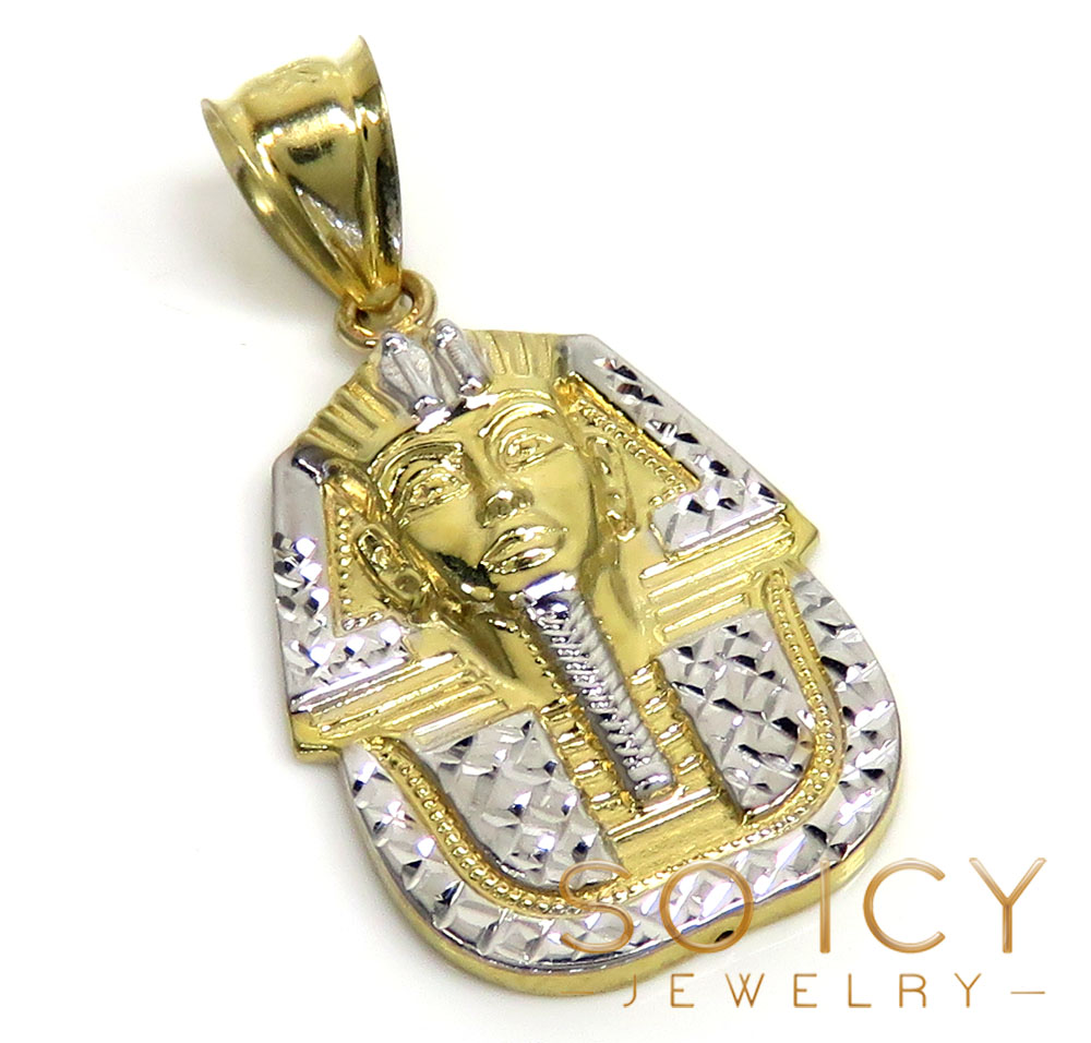 10k yellow gold small solid back king tut pharaoh head pendant 