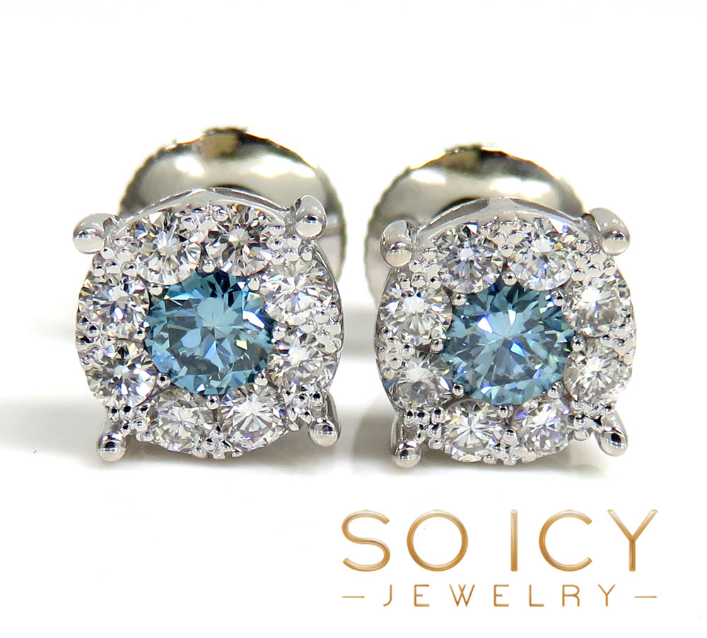 14k gold blue lab grown diamond prong frame cluster 8mm earrings 1.25ct
